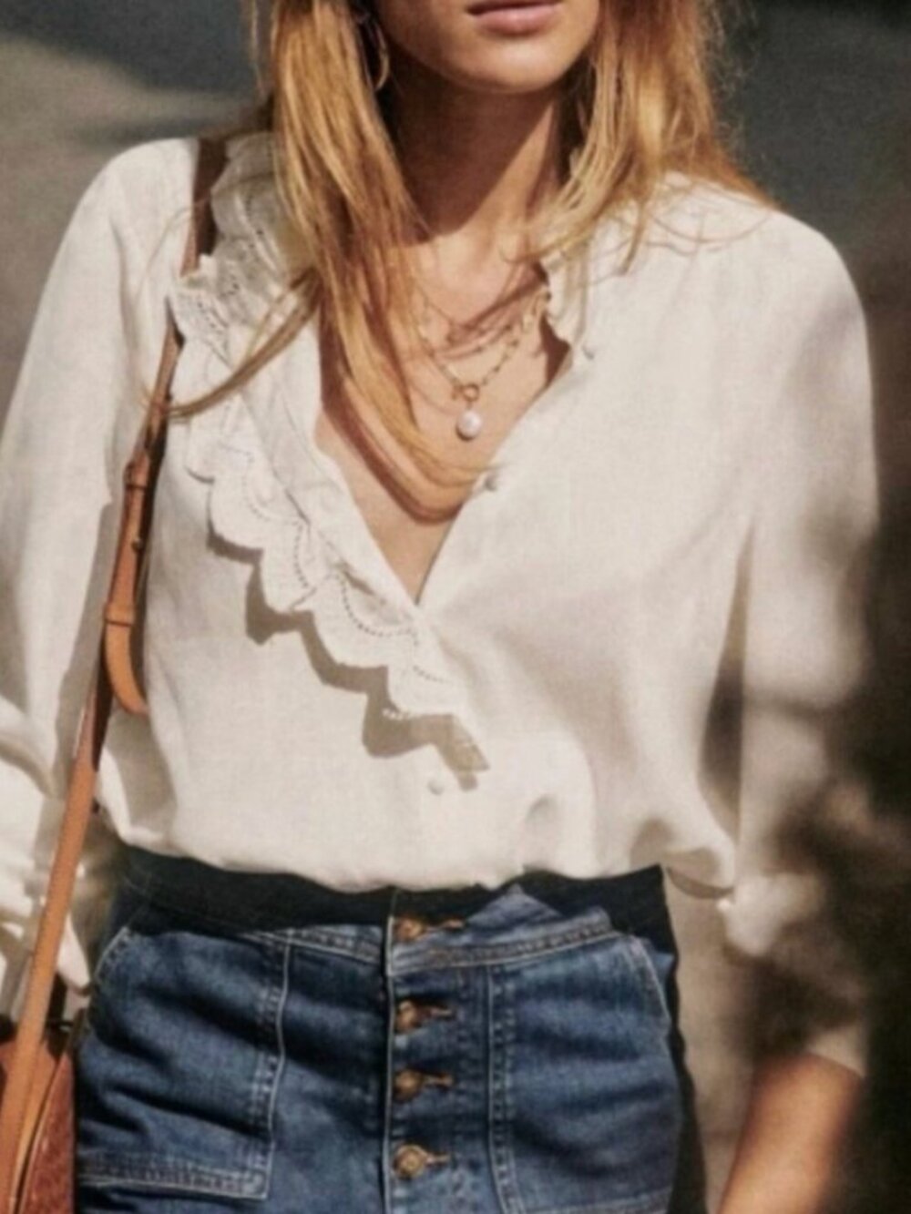 Sezane Chlo Silk Shirt Blouse FR38/US6 Ecru Ivory French Classic Causal - Picture 4 of 12